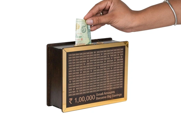 Money Bank Chandan Wood Wooden Piggy Bank for Kids & Adults, Coin Box with Carved Design, Savings Box, Mini Bank, Wooden Coin Box, Money Saver, Piggy Bank with Numbers
