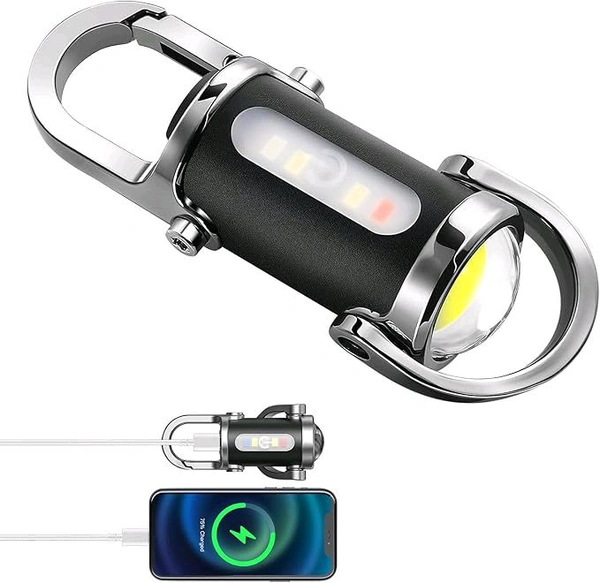 Emergency PowerBank Keychain Flashlight（3 in 1）, Rechargeable 500 Lumens EDC Tool with Red/Blue Strobe, 1000mAh USB-C Charging, IPX7 Waterproof, Portable Flashlight for Emergencies