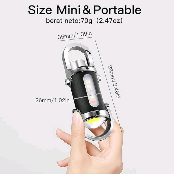 Emergency PowerBank Keychain Flashlight（3 in 1）, Rechargeable 500 Lumens EDC Tool with Red/Blue Strobe, 1000mAh USB-C Charging, IPX7 Waterproof, Portable Flashlight for Emergencies