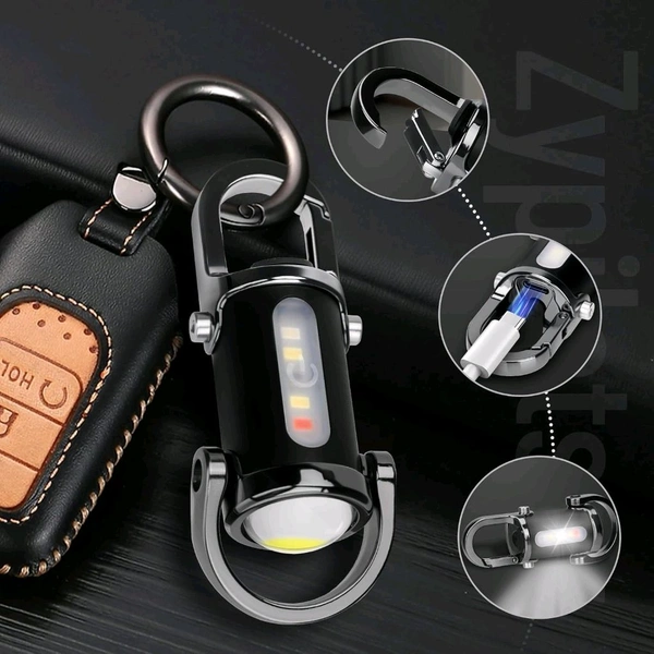 Emergency PowerBank Keychain Flashlight（3 in 1）, Rechargeable 500 Lumens EDC Tool with Red/Blue Strobe, 1000mAh USB-C Charging, IPX7 Waterproof, Portable Flashlight for Emergencies