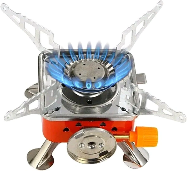 Jbiya Portable Camping Gas Stove for Travel Stainless Steel Body Folding Furnace Cooking Stove Lightweight Gas Burner for Hiking, Outdoor Picnic & Emergency Cooking Use with Storage Bag