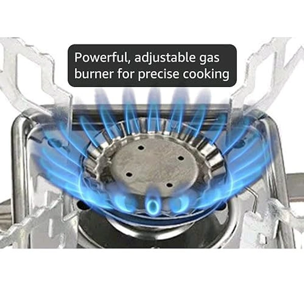 Jbiya Portable Camping Gas Stove for Travel Stainless Steel Body Folding Furnace Cooking Stove Lightweight Gas Burner for Hiking, Outdoor Picnic & Emergency Cooking Use with Storage Bag