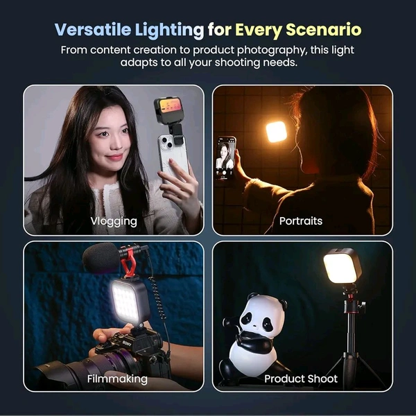 JY-003 Selfie Light with 3000-9000K Adjustable CCT | 3 Light Modes (White/Warm/Natural) | 7W Power, 2000mAh in-Built Battery, USB-C Charging, Portable Size for Phones, Vlogging & Video Making