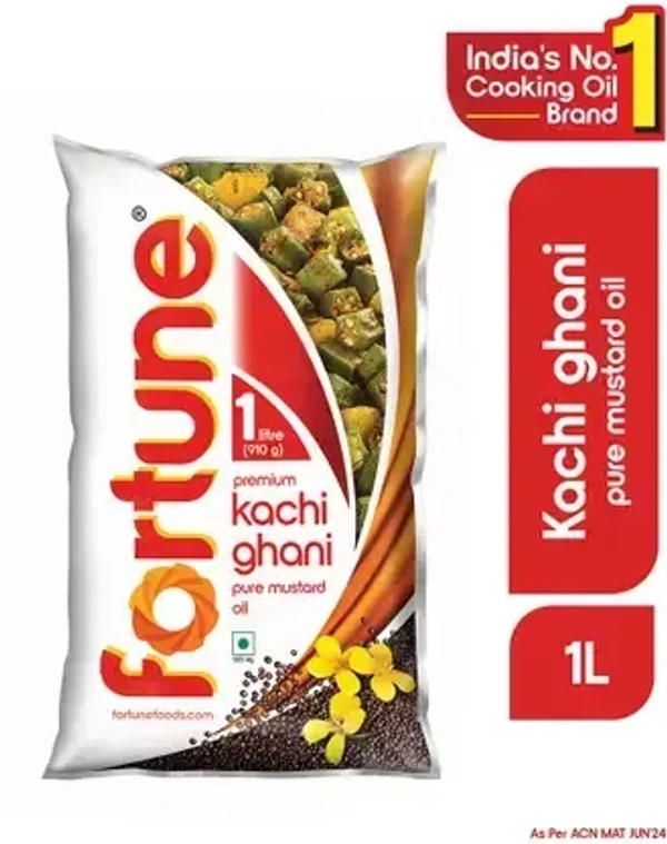 FORTUNE Premium kachi ghani pure Mustard Oil Pouch (Sorisa Tela)  (1 L)