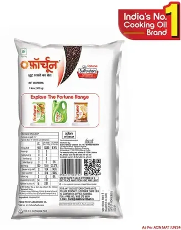 FORTUNE Premium kachi ghani pure Mustard Oil Pouch (Sorisa Tela)  (1 L) - Oil