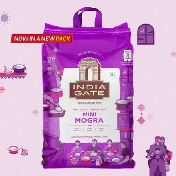 INDIA GATE 1 Cup Serves 5 Mini Mogra | Aged Rice | Smart Choice Basmati Rice (Basmati chaula) (Polished)  (5 kg - Rice 5 Kg India Gate, Cyan Aqua