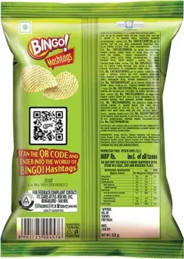 Bingo Hashtags Cream & Onion Potato Chips Chips  (53 g) - Chipes