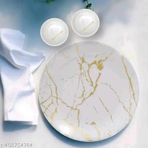 10.5 Inch Melamine Round Dinner Plates Set (1 Dinner Plate and 2 Gold Base Ring Bowl) for Dining Table, Home, Kitchen, Party, Golden
Name: 10.5 Inch Melamine Round Dinner Plates Set (1 Dinner Plate and 2 Gold Base Ring Bowl) for Dining Table, Home, Kitchen, Party, Golden
Delivery In 7 Days.                                                   7days Replacement Or Refund 
 - White