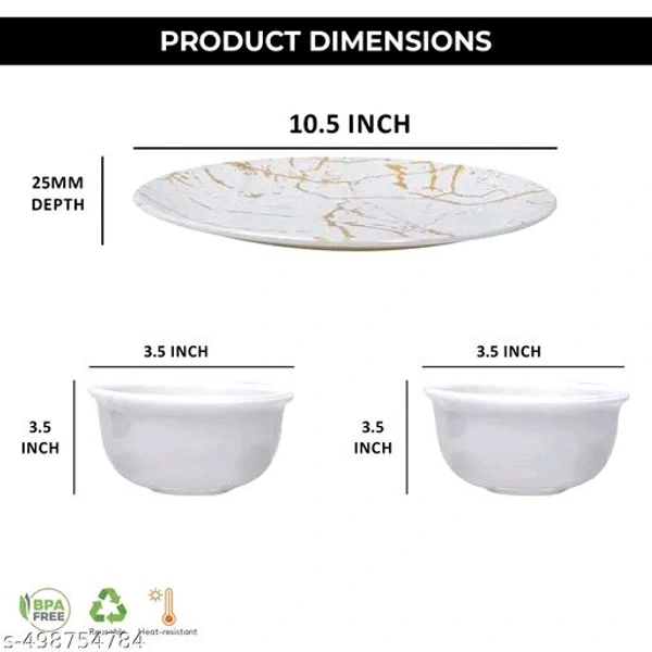 10.5 Inch Melamine Round Dinner Plates Set (1 Dinner Plate and 2 Gold Base Ring Bowl) for Dining Table, Home, Kitchen, Party, Golden
Name: 10.5 Inch Melamine Round Dinner Plates Set (1 Dinner Plate and 2 Gold Base Ring Bowl) for Dining Table, Home, Kitchen, Party, Golden
Delivery In 7 Days.                                                   7days Replacement Or Refund 
 - White