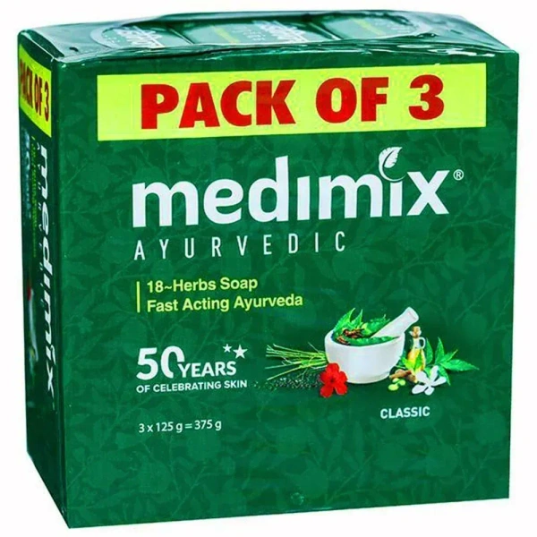 Medimix Ayurvedic 18-Herbs Classic Soap 125 g (Pack of 3) - 125g