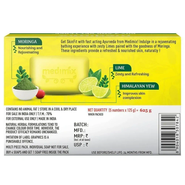 Medimix Ayurvedic Lime with Moringa Soap pack of 5 (125 g each) - 125g