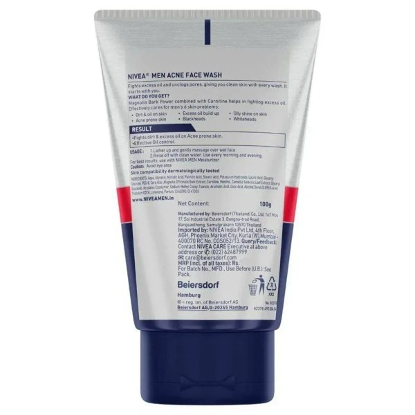 Nivea  Nivea Men Acne Oil Control Face Wash 100 g - 100g, Face Wash, 100g, 3 to 4 Days Deliver