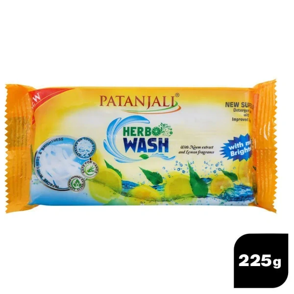 Patanjali Anti-Bacterial Neem Citrus Lemon Herbo Wash Detergent Cake 225 g - 225g, 3 to 4 days