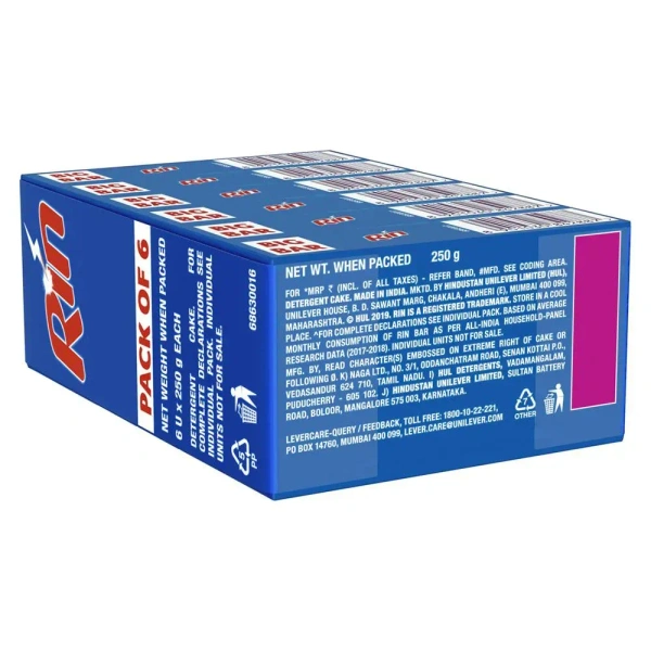 rin Rin Detergent Bar 250 g (Pack of 6) - 250g [ PACK OF 6]