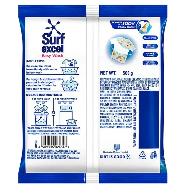 Surf Excel Detergent  Surf Excel Easy Wash Detergent Powder 500g - 500g