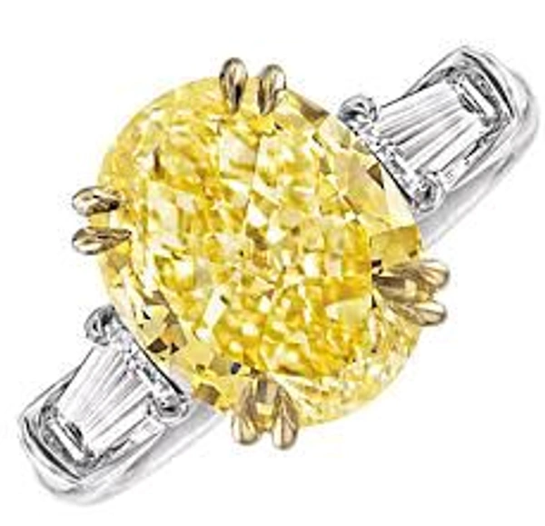 Yellow 5 cts LGD Diamond, Oval Shape, Side Tapper Baguette LGD Diamond,  Rich Contemporary Ring