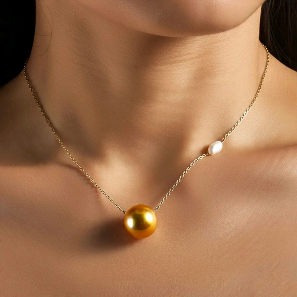 Real Pearl Necklace - Certified Golden Sea Water Pearl