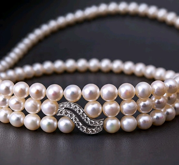 Real Pearl Choker Necklace / Party Wear, Center LGD Diamond Studded Designer Motif - Certified Pearls