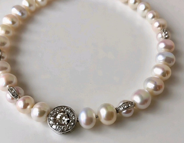 Real Pearl Choker Necklace / Party Wear, Center LGD Diamond Studded Designer Motif 