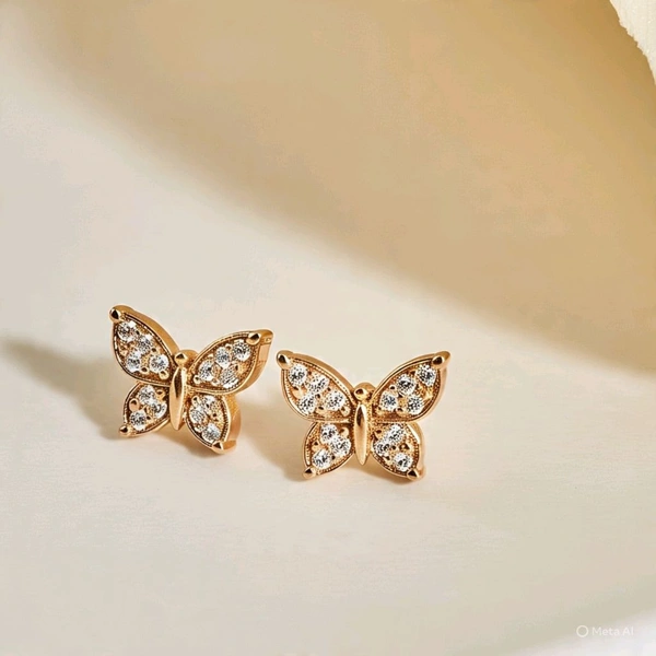 Butterfly Diamond Stud Earrings - Yellow 