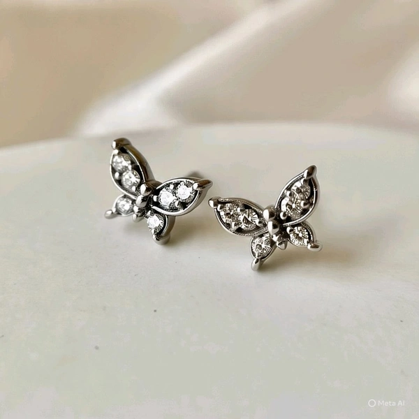 Butterfly Diamond Stud Earrings - White 