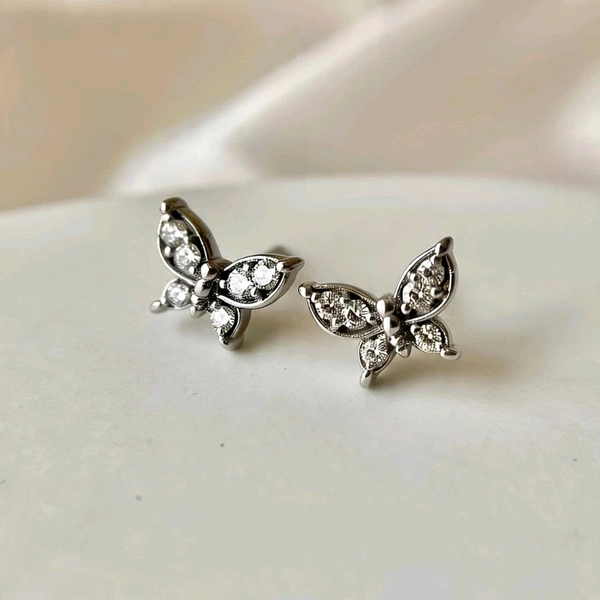 Butterfly Diamond Stud Earrings - White 