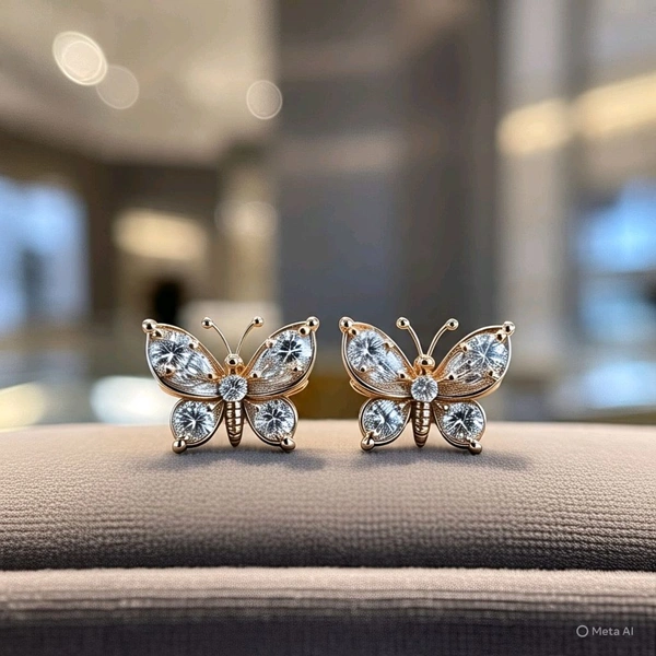 Butterfly Diamond Stud Earrings - Pink
