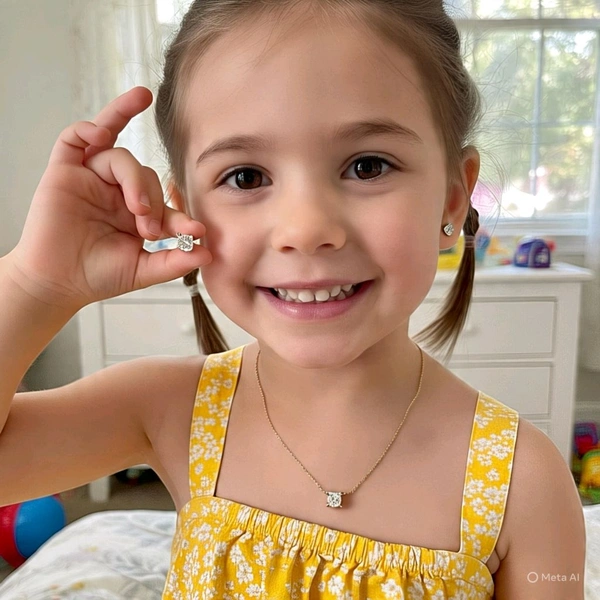 Kids Diamond Pendant And Earrings Set