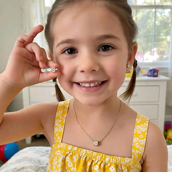 Kids Diamond Pendant and Earrings Set