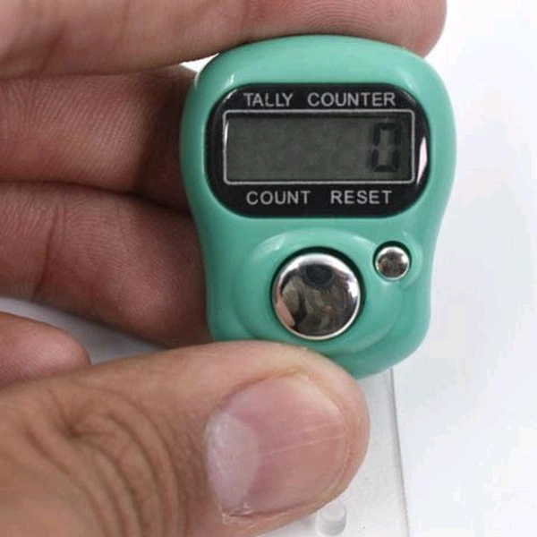 Digital Finger Tally Counter with LCD display, adjustable finger strap, and quick mechanical press reaction. Easy one-hand use, reset button to clear count, and auto power-saving function. Ideal for prayer, sports, inventory, and public place counting. Made of plastic. Color as per availability. Compact and lightweight design.

 - Teal, Handy