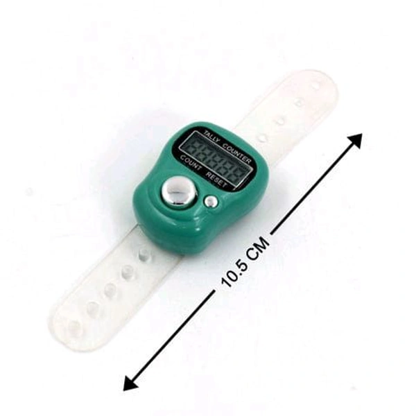 Digital Finger Tally Counter with LCD display, adjustable finger strap, and quick mechanical press reaction. Easy one-hand use, reset button to clear count, and auto power-saving function. Ideal for prayer, sports, inventory, and public place counting. Made of plastic. Color as per availability. Compact and lightweight design.

 - Teal, Handy
