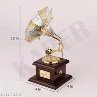 KAPER Gramophone Showpiece for Home Decor Antique Wooden Vintage Brass Showpiece Items for Living Room. - Gold