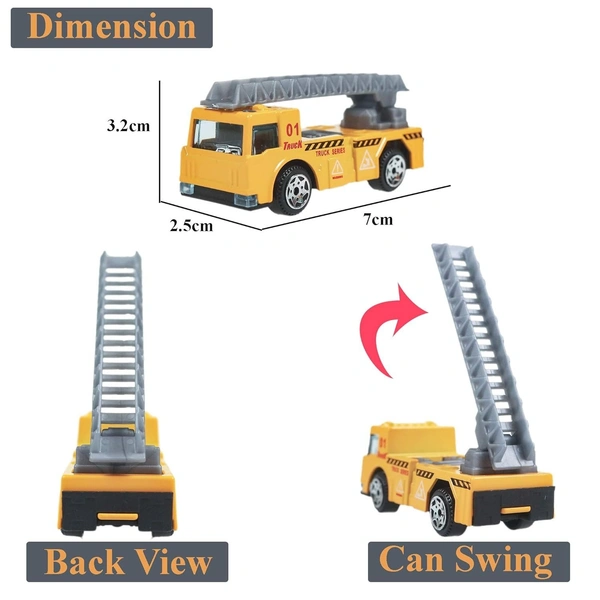 DIE Cast Model Power Friction, Push and Go Miniature Truck Vehicles, Crawling Racing Car Toy for Kids 3 Years & Above (Pack of 6, Yellow)