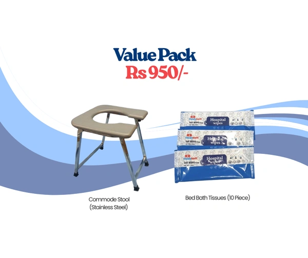 Commode Stool (Stainless Steel) + Bed Bath Tissues (10 Piece)