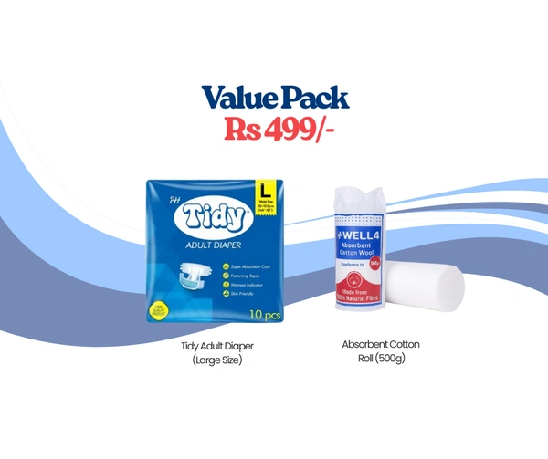 Tidy Adult Diaper (Large Size) + Absorbent Cotton Roll (500g)