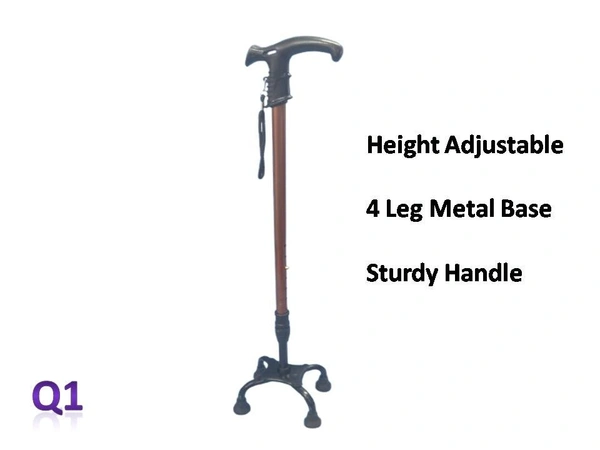 Quadripod Walking Stick | 4 Leg Metal Base | Adjustable Height | Q1