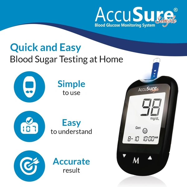 AccuSure Simple Digital Glucometer Kit | Blood Glucose Machine | 25 Strips Included