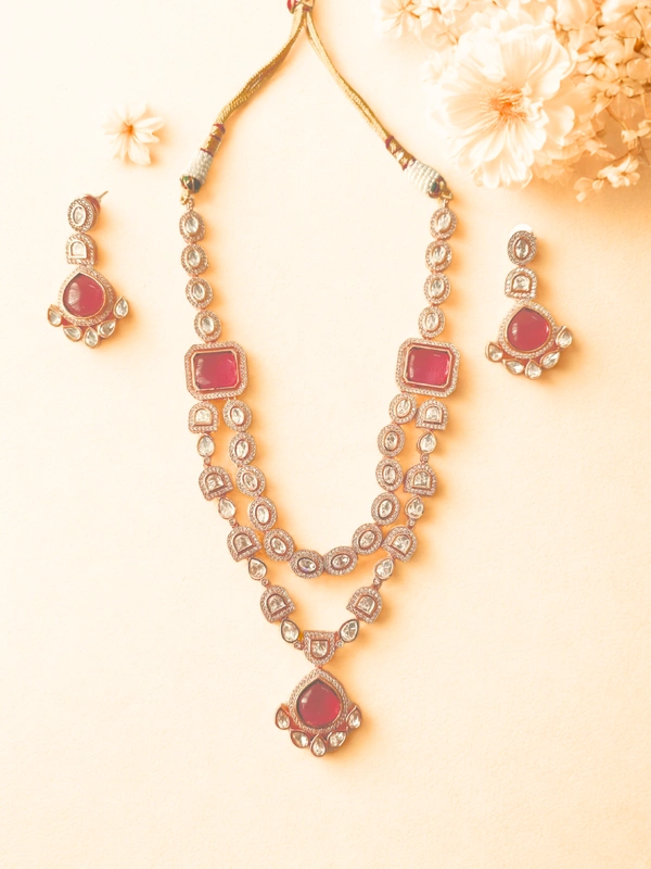Radhika 2 Layer American Diamond - 20 cms, Pink, 83 gms