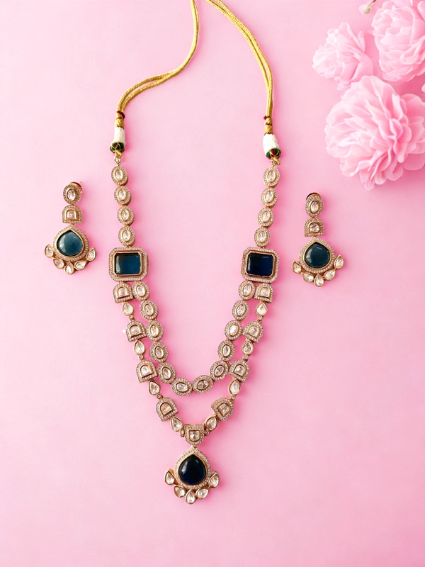 Radhika 2 Layer American Diamond - 20 cms, Navy Blue, 83 gms