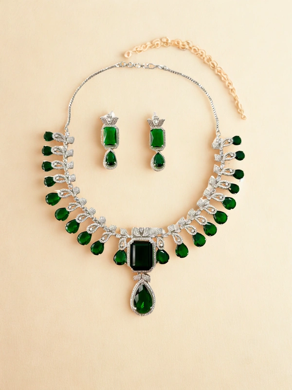 Radhika American Diamond - 24 cms, Dark Green, 83 gms