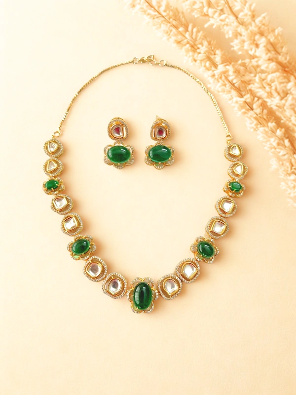 Radhika American Diamond - 27 cms, White & Green, 54 gms