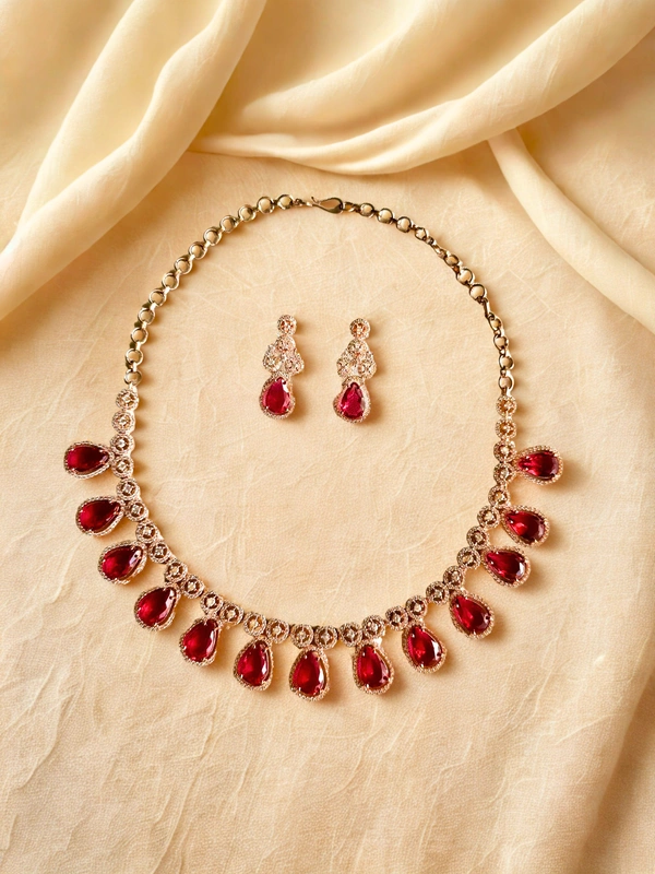 Radhika American Diamond - 23 cms, Dark Red, 51 gms