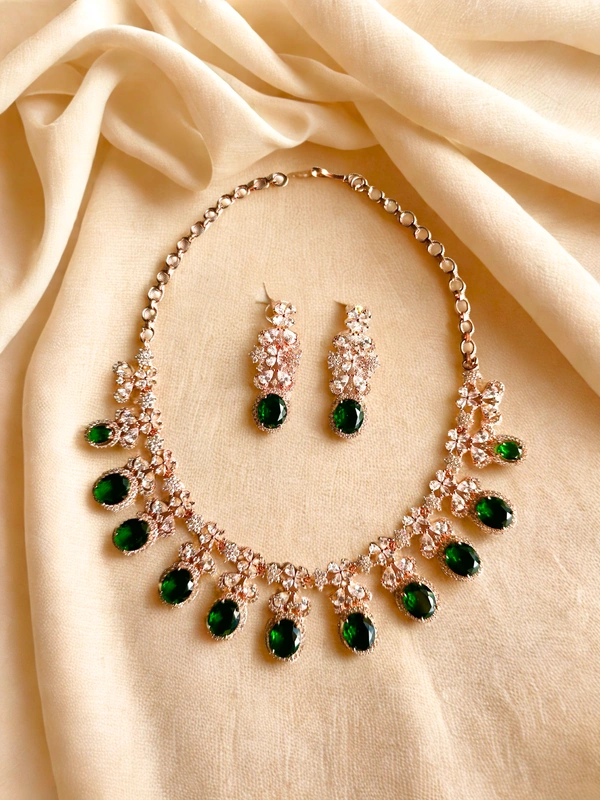 Radhika American Diamond - 21 cms, Dark Green, 76 gms