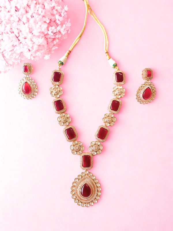 Radhika American Diamond - 28 cms, Dark Red, 94 gms