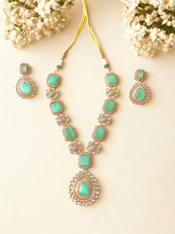 Radhika American Diamond - 28 cms, Light Green, 94 gms