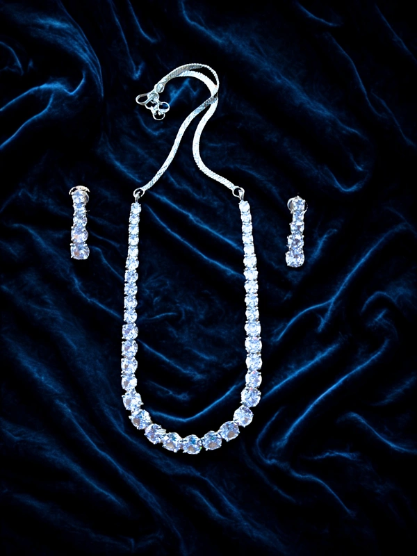 Radhika American Diamond - 23 cms, White with silver color chain, 34 gms