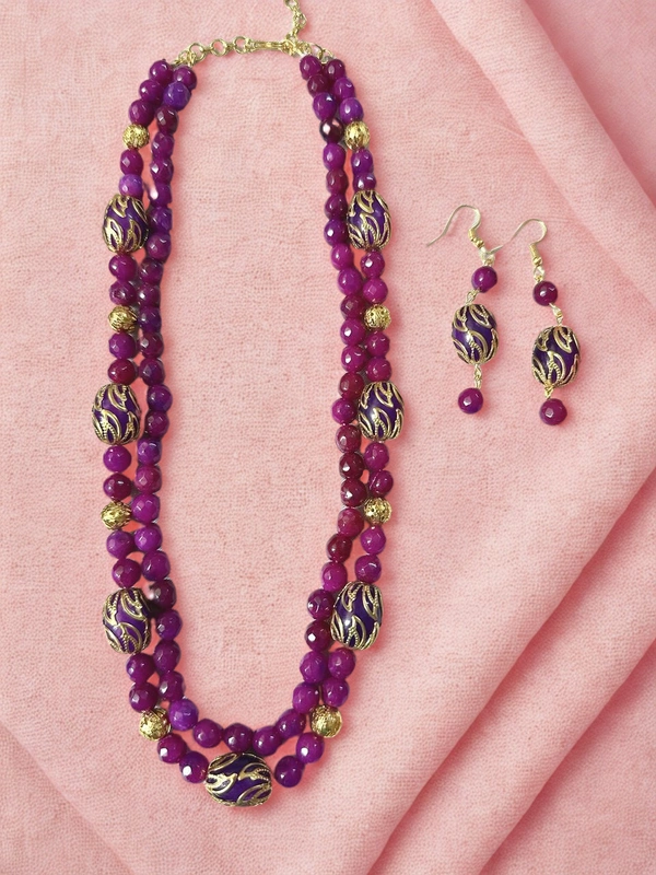 Radhika Beaded 2 layer Necklace - 50 cms Longest, Varients of Purple, 87 gms