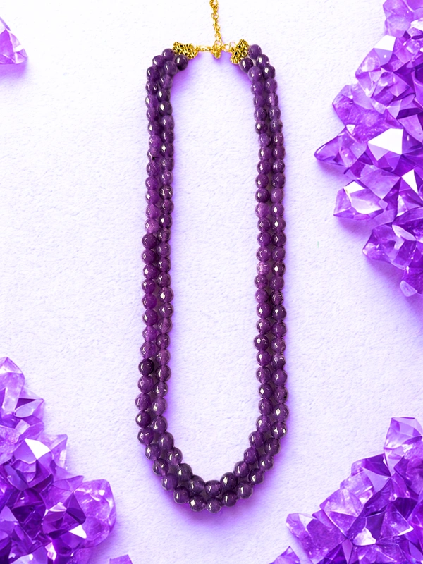 Radhika Beaded 2 layer Necklace - 53 cms longest, Varients of Purple, 92 gms
