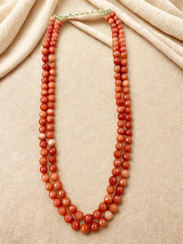 Radhika Beaded 2 layer Necklace - 53 cms longest, Varients of Orange, 92 gms
