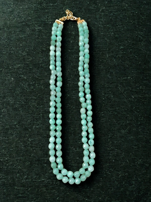 Radhika Beaded 2 layer Necklace - 53 cms longest, Varients of Mint Teal, 92 gms